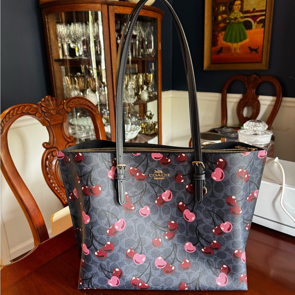 Coach Navy Blue with Cherry Motif Tote Bag